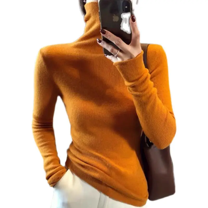Women High Collar Knitted Sweater Purple Winter Top - Image 10