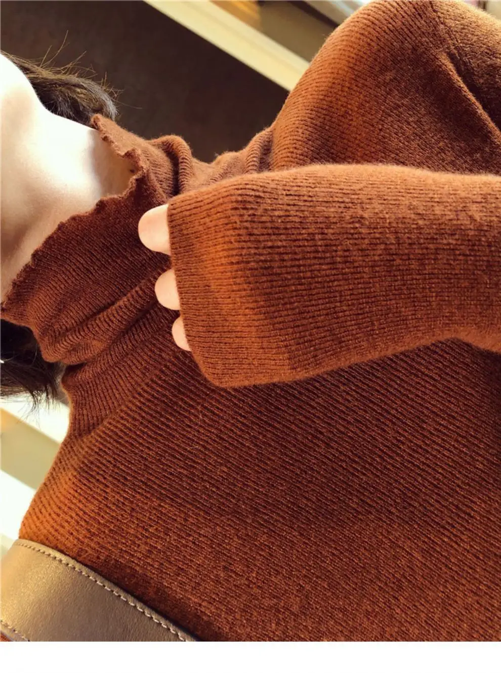 Women High Collar Knitted Sweater Purple Winter Top — feature 10