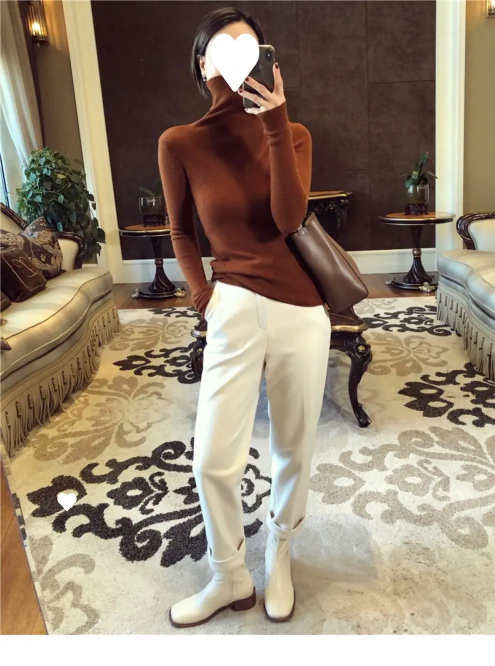 Women High Collar Knitted Sweater Purple Winter Top — feature 11
