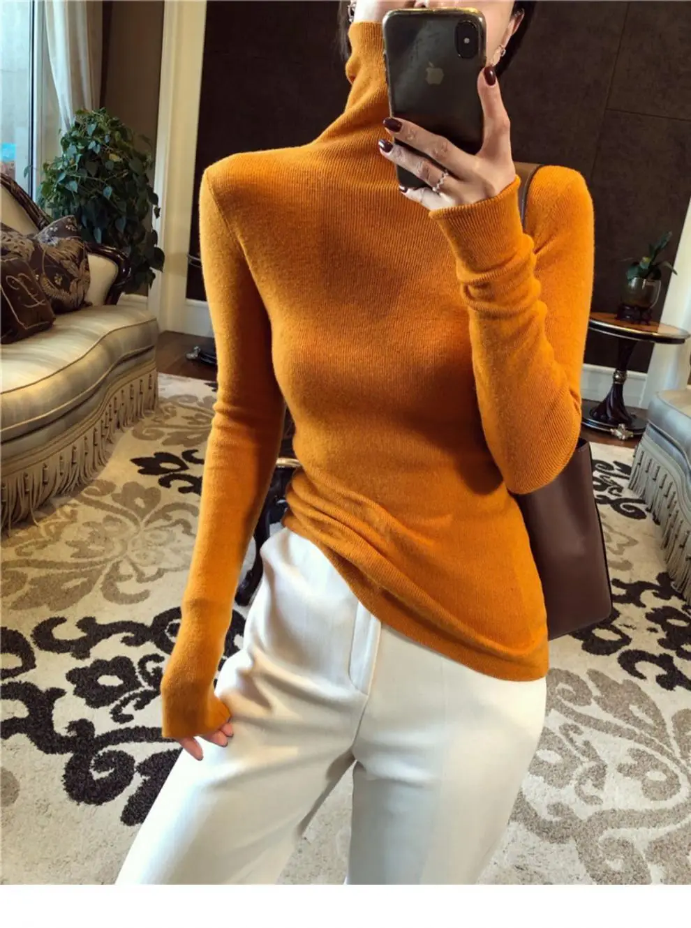 Women High Collar Knitted Sweater Purple Winter Top — feature 17