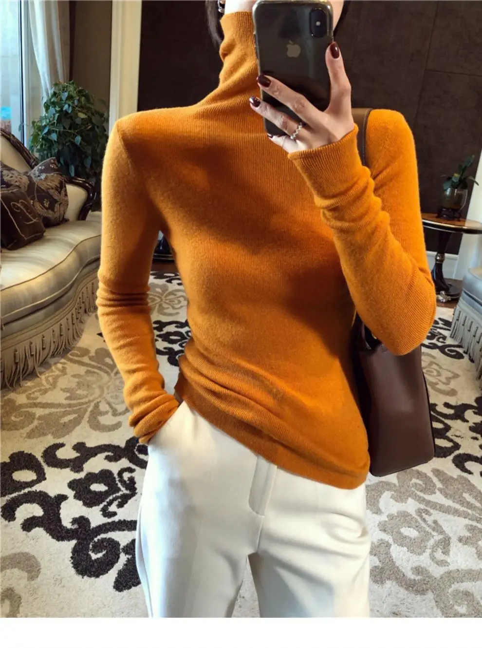 Women High Collar Knitted Sweater Purple Winter Top — feature 18