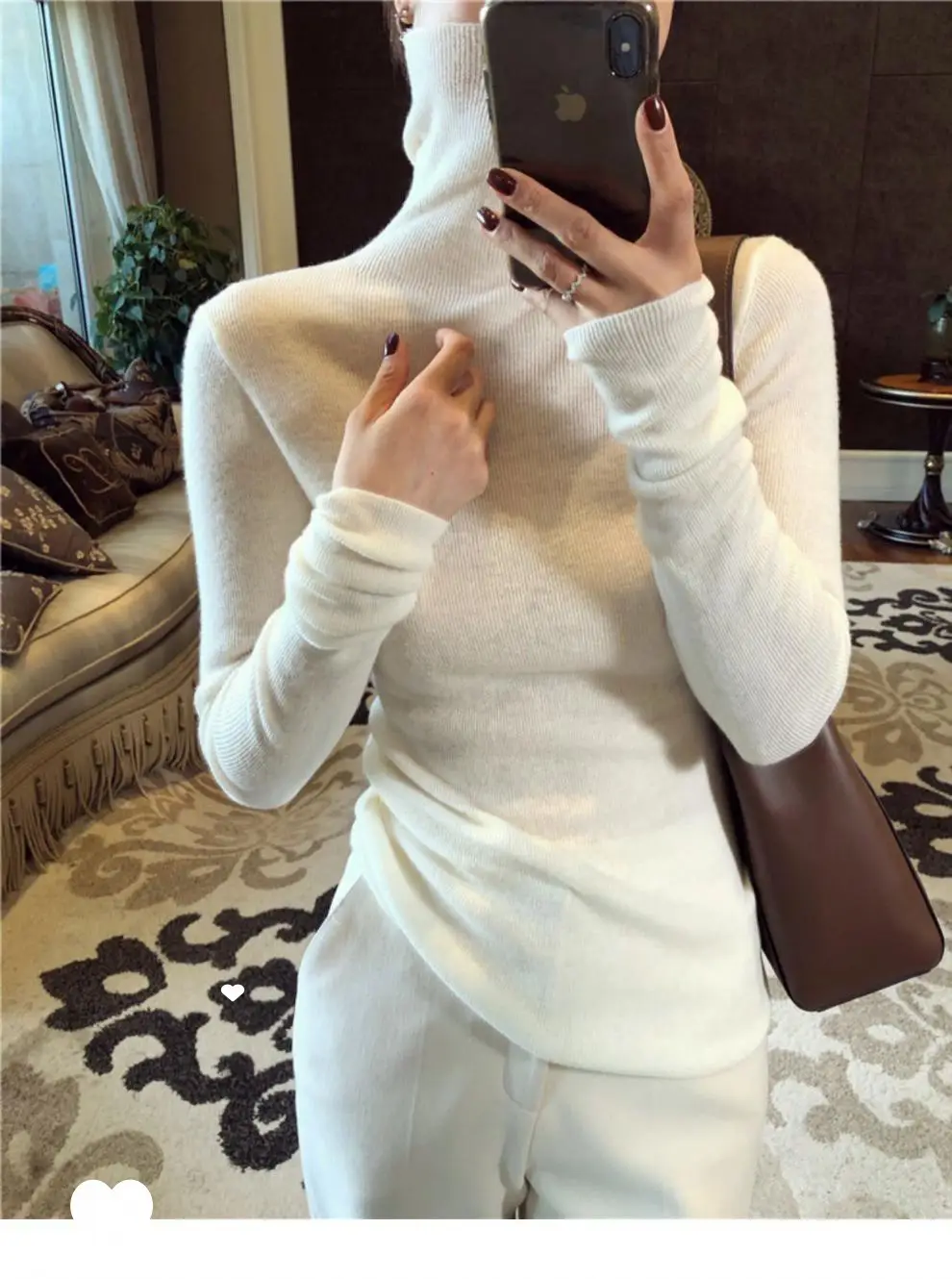 Women High Collar Knitted Sweater Purple Winter Top — feature 2