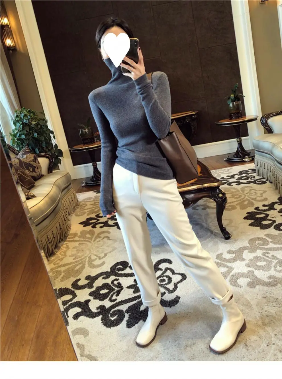 Women High Collar Knitted Sweater Purple Winter Top — feature 20