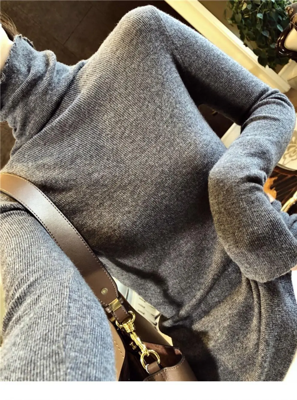 Women High Collar Knitted Sweater Purple Winter Top — feature 22