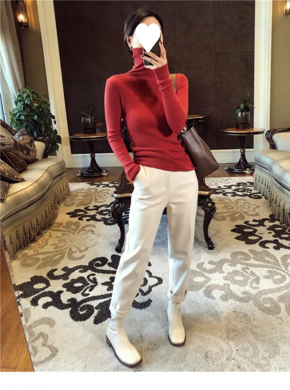 Women High Collar Knitted Sweater Purple Winter Top — feature 24