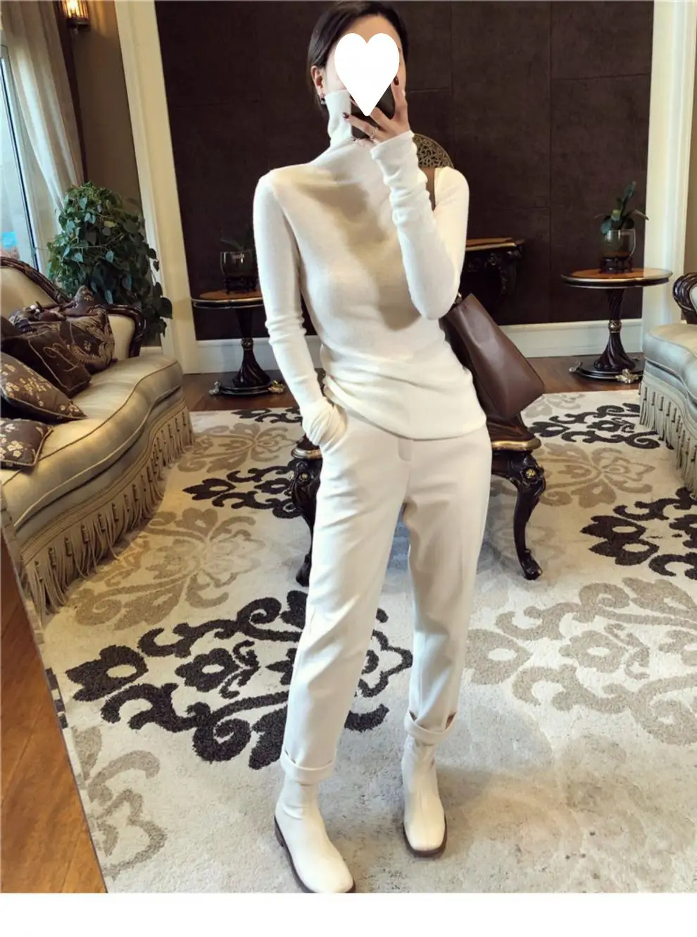 Women High Collar Knitted Sweater Purple Winter Top — feature 26