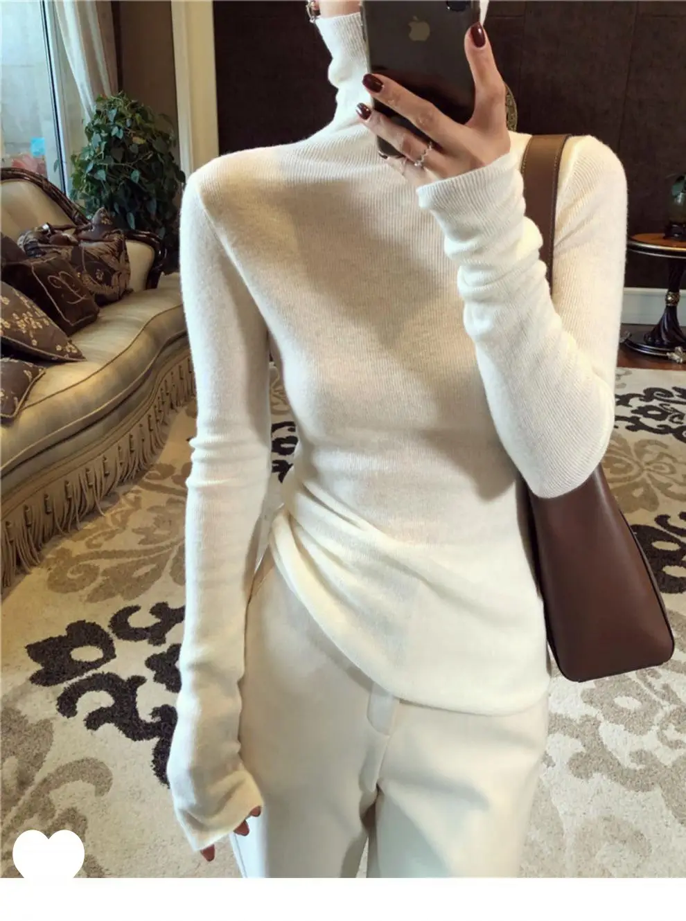 Women High Collar Knitted Sweater Purple Winter Top — feature 27