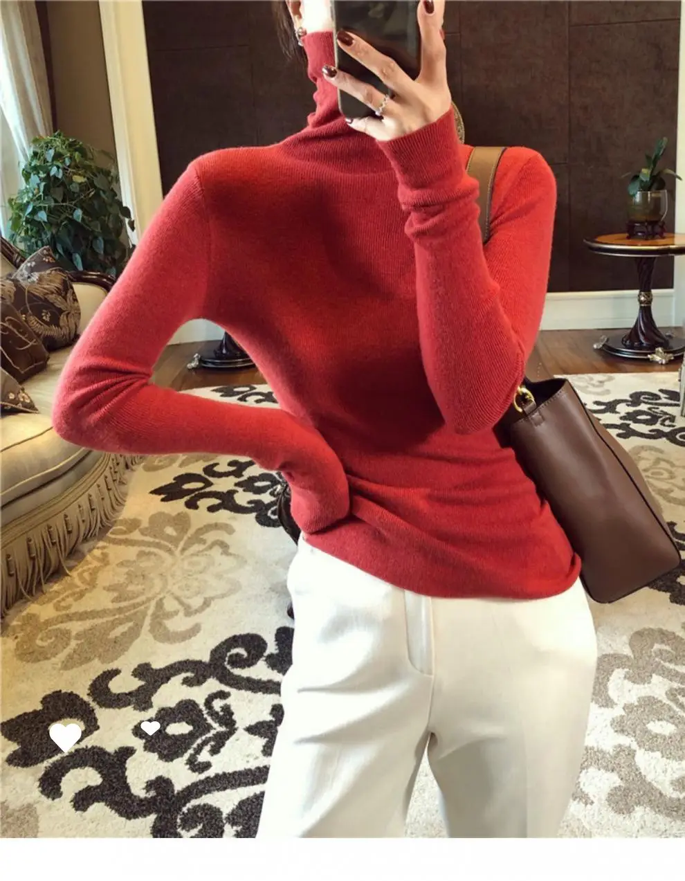 Women High Collar Knitted Sweater Purple Winter Top — feature 3