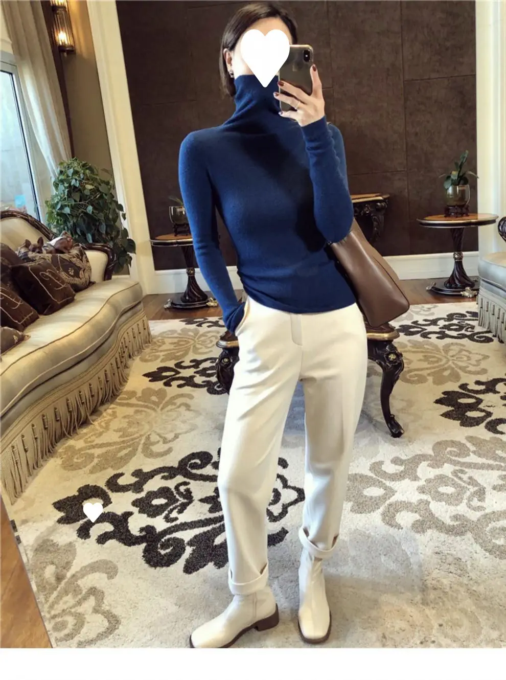 Women High Collar Knitted Sweater Purple Winter Top — feature 6