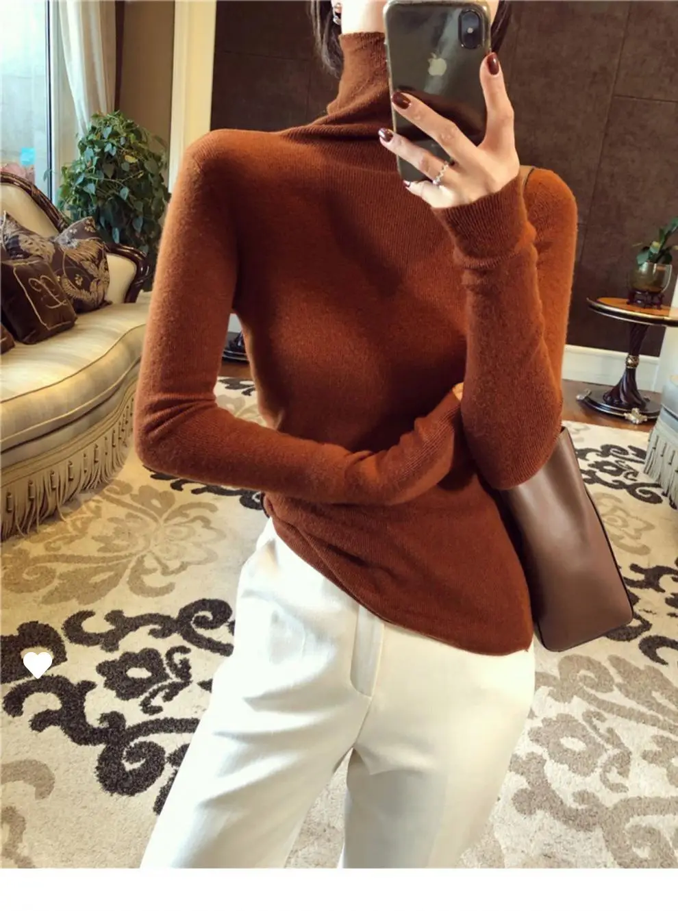 Women High Collar Knitted Sweater Purple Winter Top — feature 9