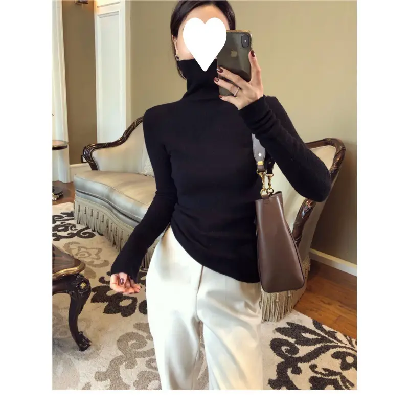 Women High Collar Knitted Sweater Purple Winter Top - Image 2
