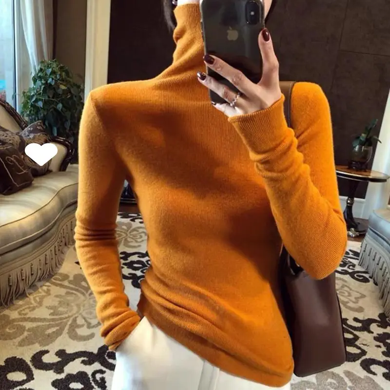 Women High Collar Knitted Sweater Purple Winter Top - Image 6