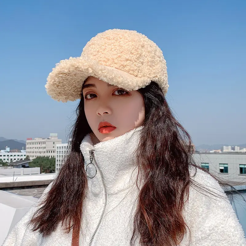Lamb Wool Women's Winter Face Cap Soft Warm
