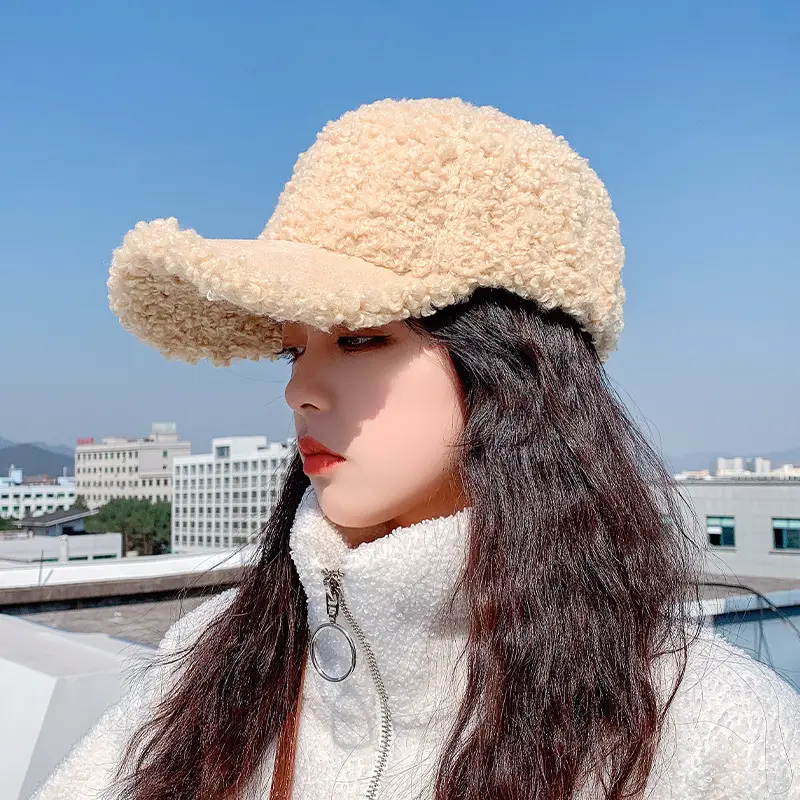 Lamb Wool Women's Winter Face Cap Soft Warm