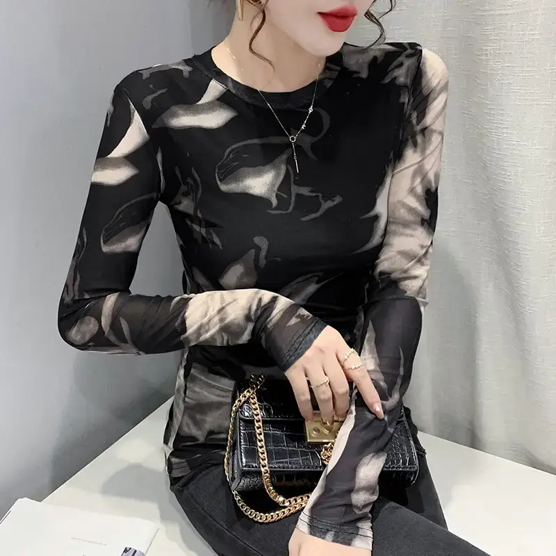 Black Camo Camisole Long Sleeve Crewneck Slim Fit - Image 3