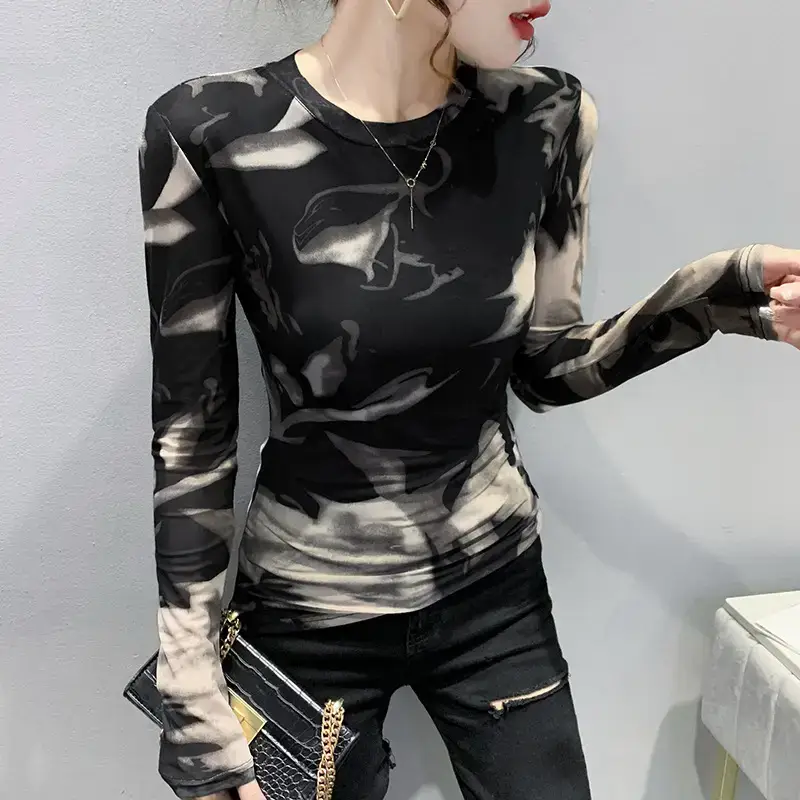 Black Camo Camisole Long Sleeve Crewneck Slim Fit - Image 4