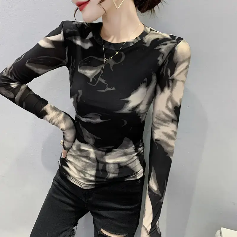 Black Camo Camisole Long Sleeve Crewneck Slim Fit - Image 5