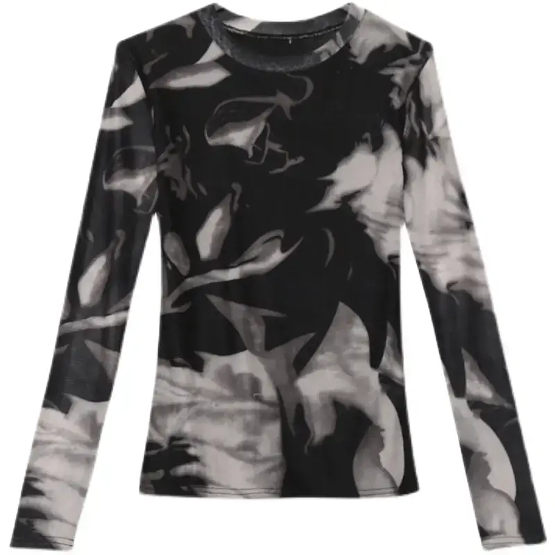 Black Camo Camisole Long Sleeve Crewneck Slim Fit - Image 6
