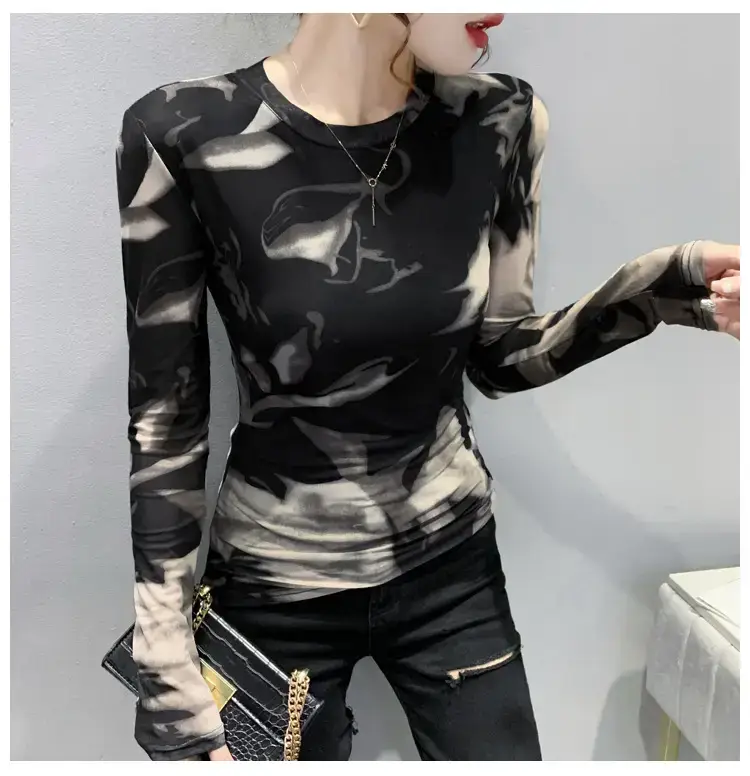 Black Camo Camisole Long Sleeve Crewneck Slim Fit — feature 10