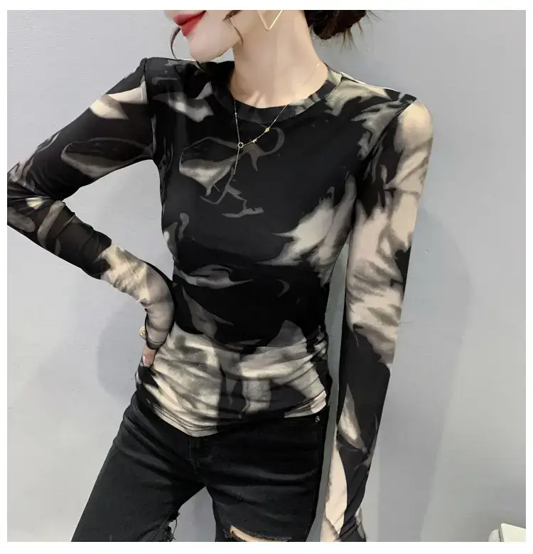 Black Camo Camisole Long Sleeve Crewneck Slim Fit — feature 11