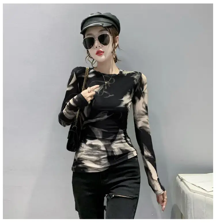 Black Camo Camisole Long Sleeve Crewneck Slim Fit — feature 12