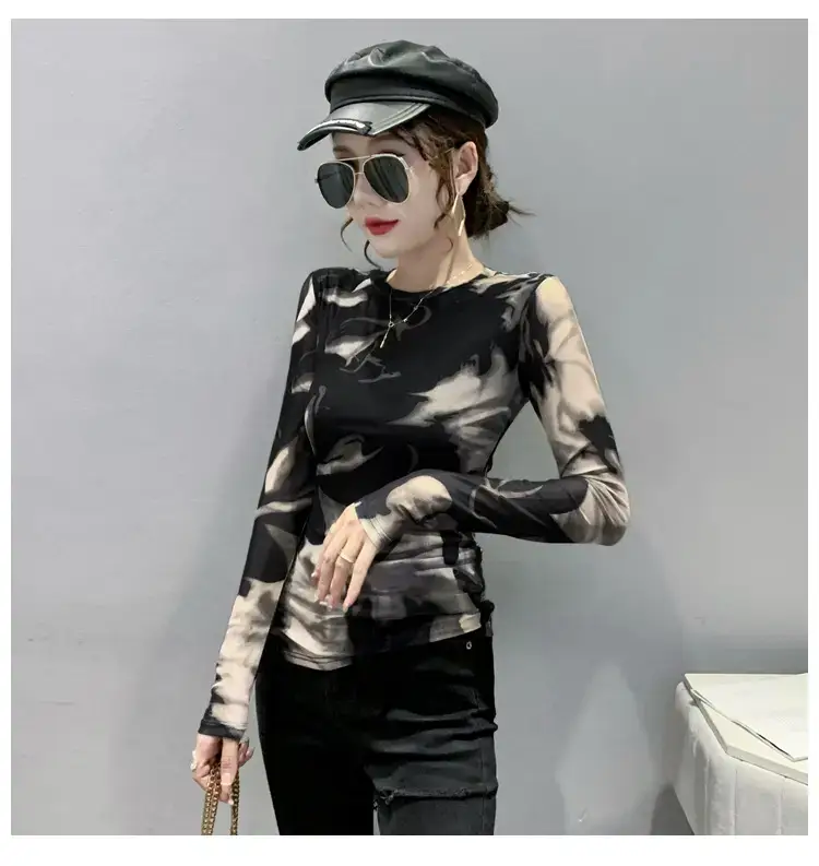 Black Camo Camisole Long Sleeve Crewneck Slim Fit — feature 13