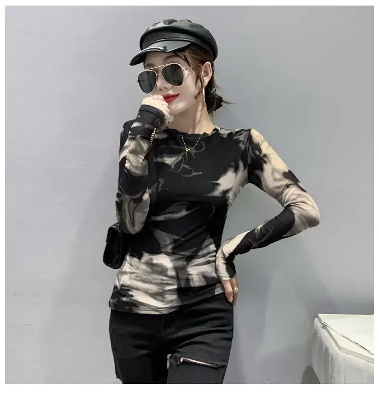 Black Camo Camisole Long Sleeve Crewneck Slim Fit — feature 14