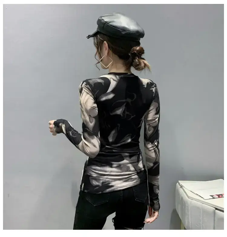 Black Camo Camisole Long Sleeve Crewneck Slim Fit — feature 15