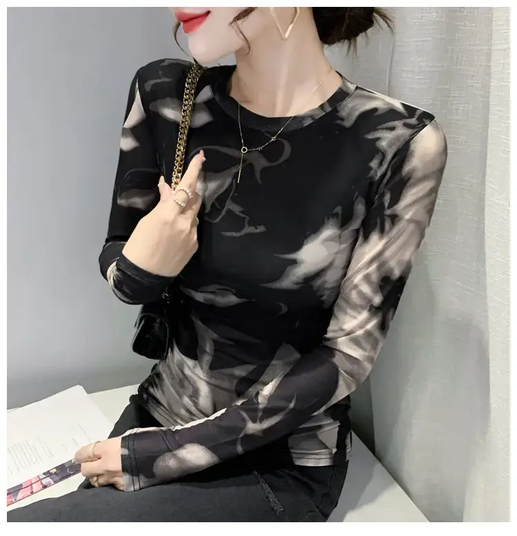 Black Camo Camisole Long Sleeve Crewneck Slim Fit — feature 6