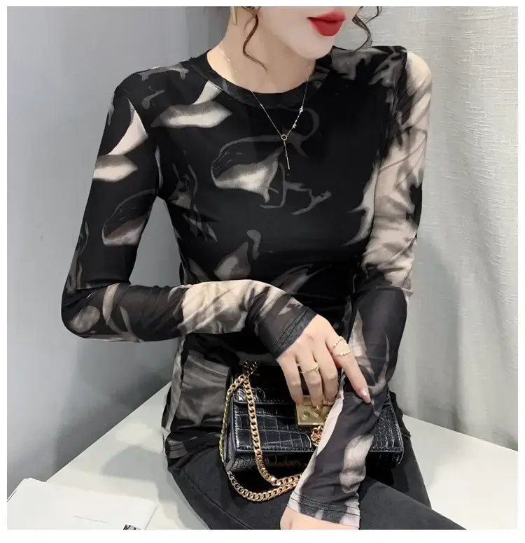 Black Camo Camisole Long Sleeve Crewneck Slim Fit — feature 7