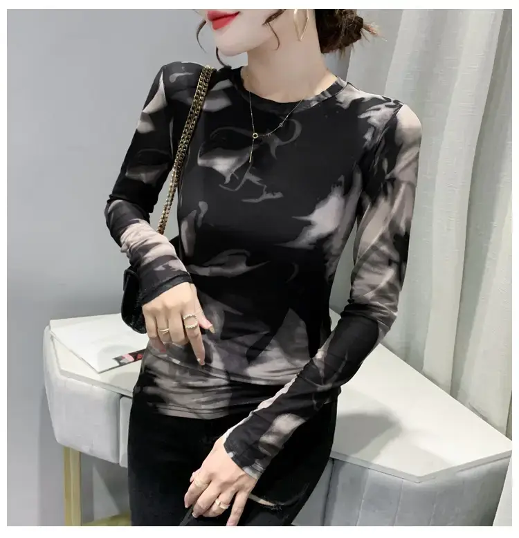 Black Camo Camisole Long Sleeve Crewneck Slim Fit — feature 9