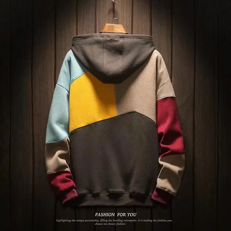 Men's 2023 Hooded Sweatshirt Contrast Color Winter - Image 5
