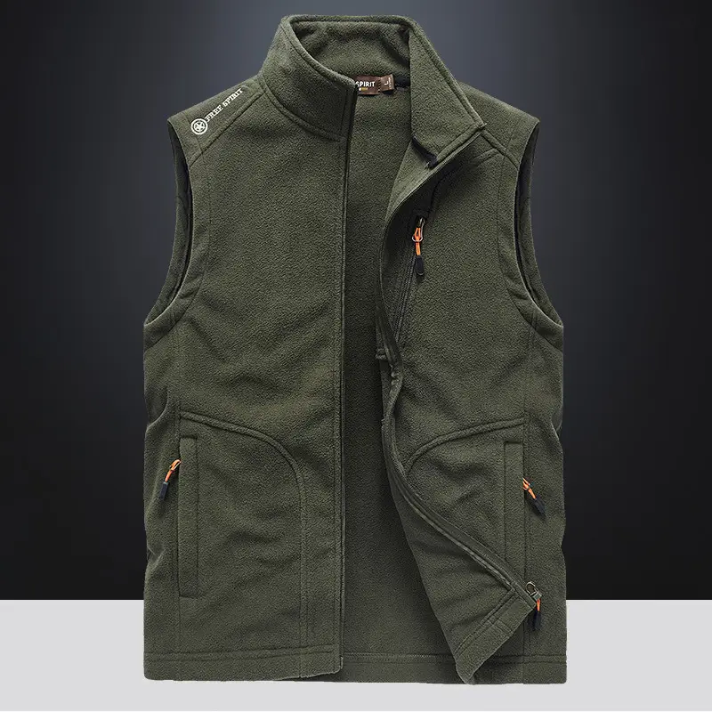 Men's Navy Blue Fleece Sleeveless Vest with Zip Front - Image 6