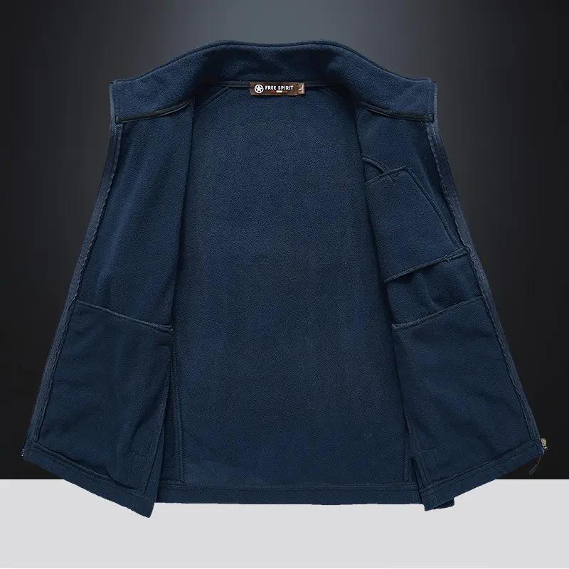 Men's Navy Blue Fleece Sleeveless Vest with Zip Front - Image 7