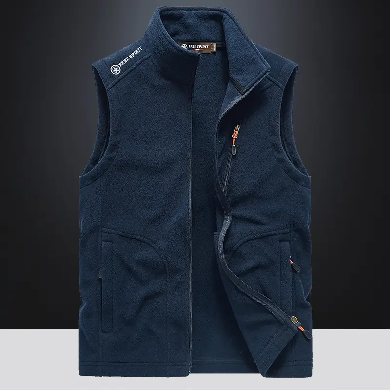 Men's Navy Blue Fleece Sleeveless Vest with Zip Front - Image 8