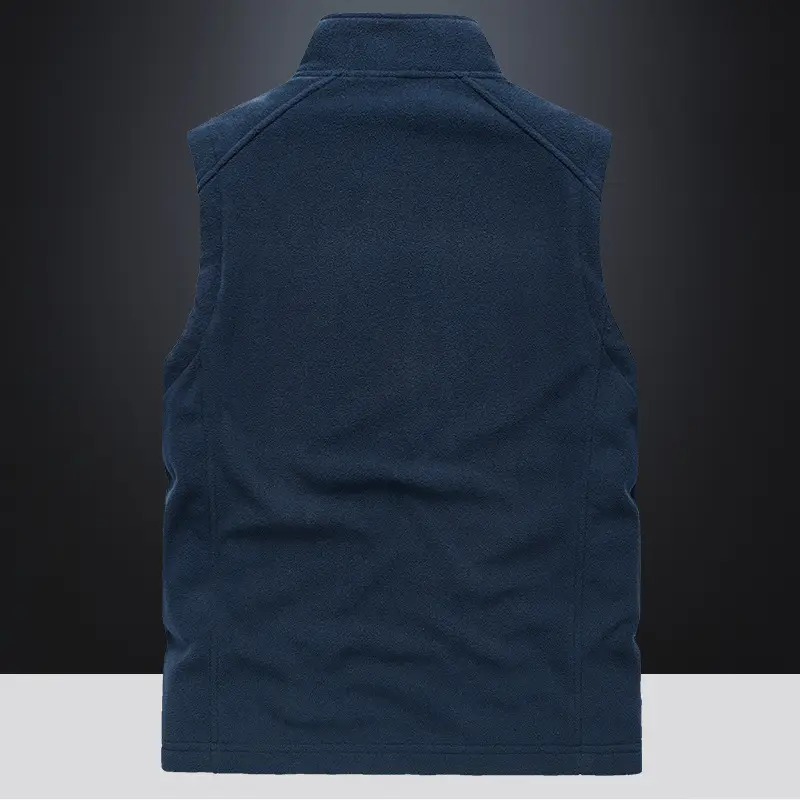 Men's Navy Blue Fleece Sleeveless Vest with Zip Front - Image 9
