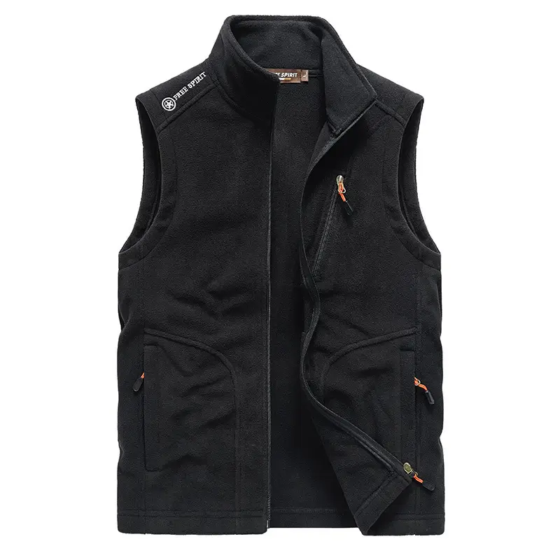 Men's Navy Blue Fleece Sleeveless Vest with Zip Front - Image 2