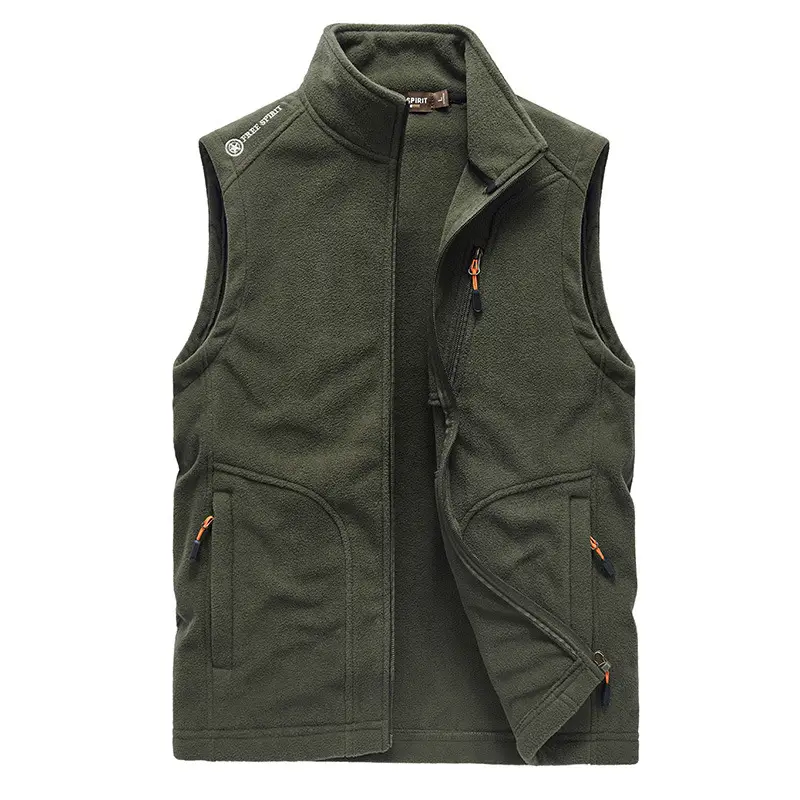 Men's Navy Blue Fleece Sleeveless Vest with Zip Front - Image 3