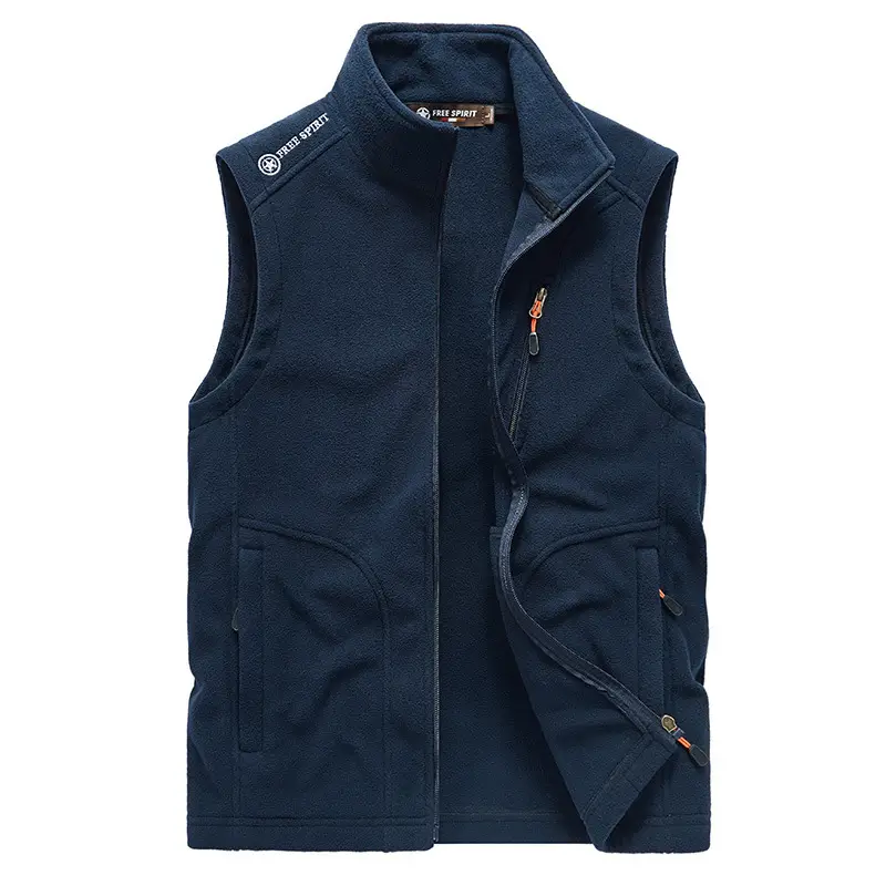 Men's Navy Blue Fleece Sleeveless Vest with Zip Front - Image 4