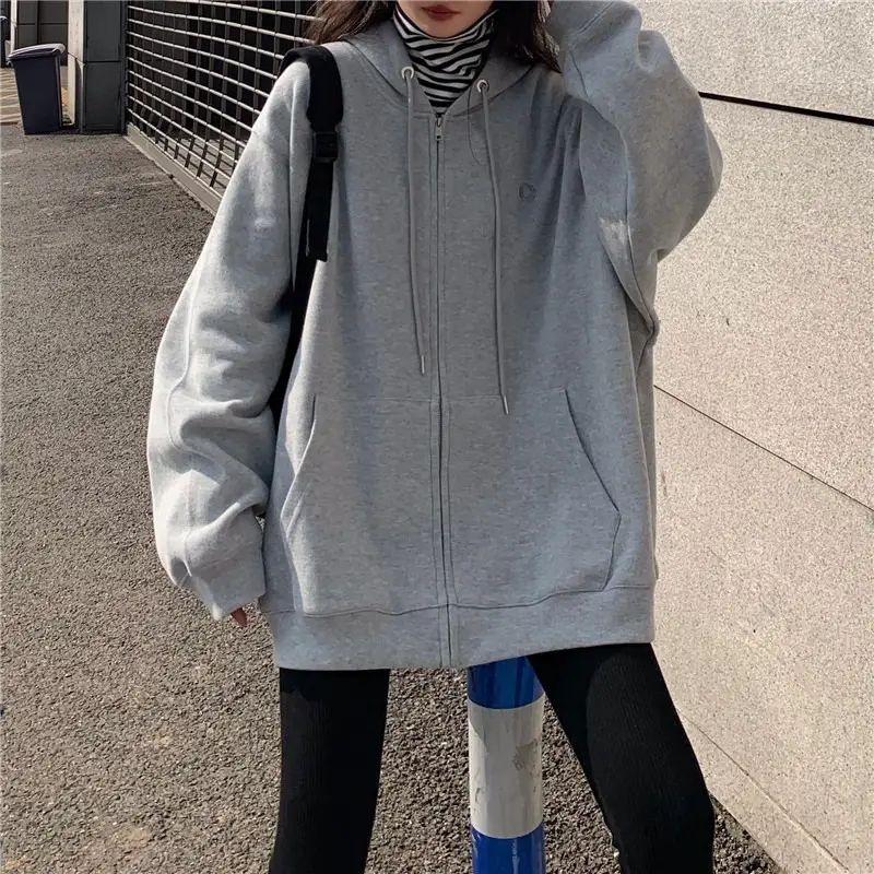 Women Grey Fleece Zip Hoodie Spring Autumn 2025 - Image 10
