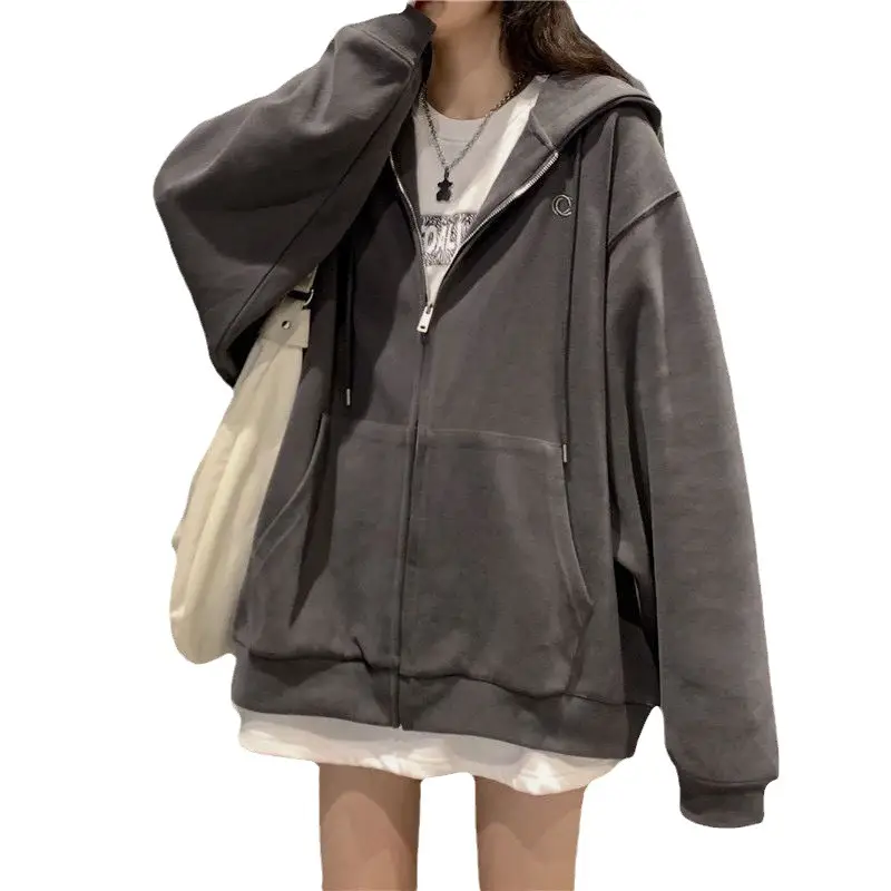 Women Grey Fleece Zip Hoodie Spring Autumn 2025 - Image 12