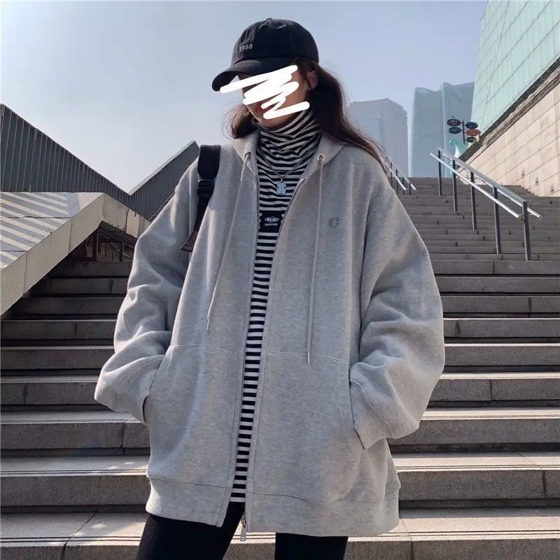 Women Grey Fleece Zip Hoodie Spring Autumn 2025 — feature 11