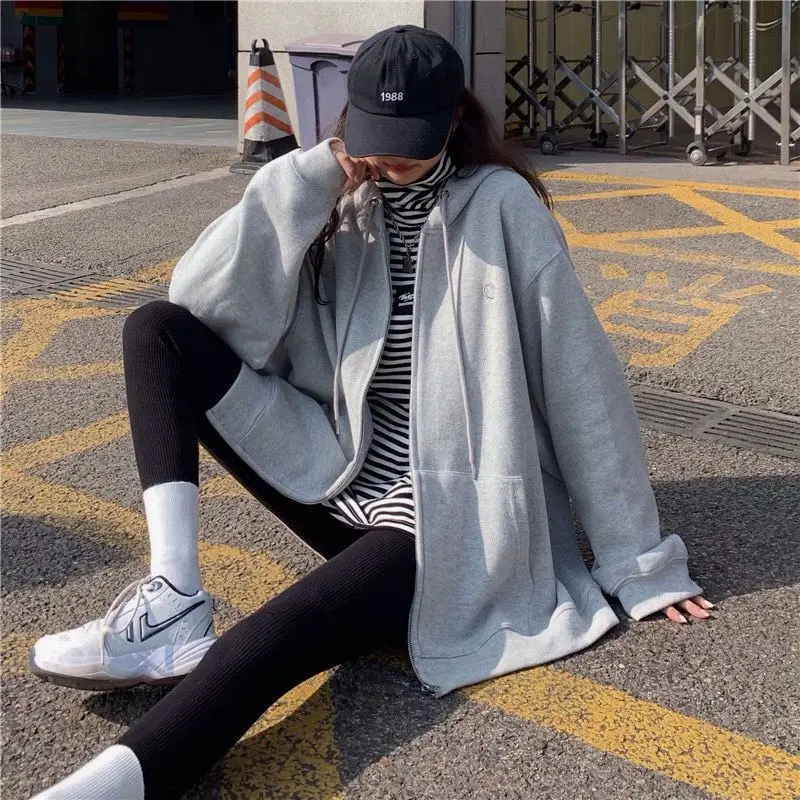 Women Grey Fleece Zip Hoodie Spring Autumn 2025 — feature 14