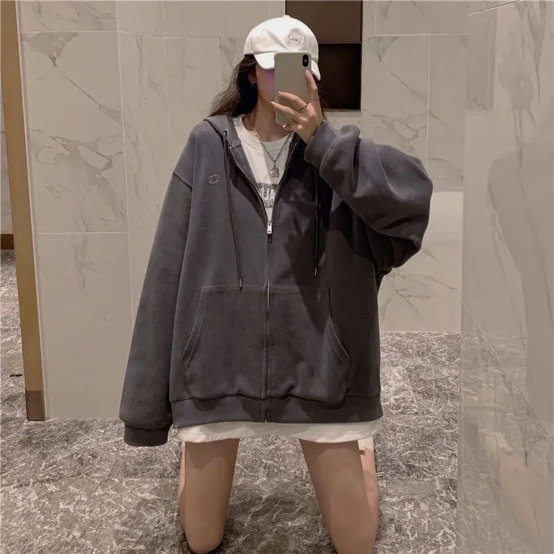 Women Grey Fleece Zip Hoodie Spring Autumn 2025 — feature 19