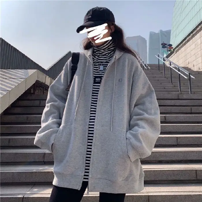 Women Grey Fleece Zip Hoodie Spring Autumn 2025 - Image 3