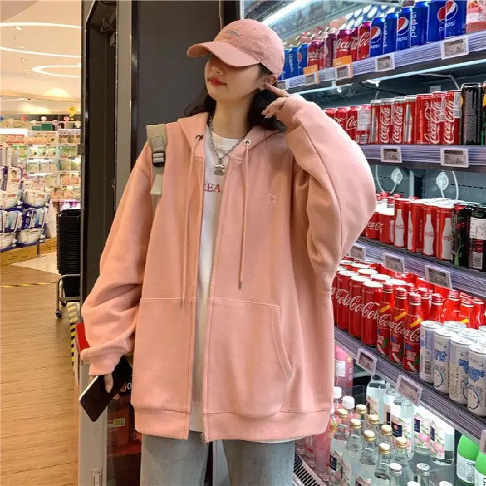 Women Grey Fleece Zip Hoodie Spring Autumn 2025 - Image 4