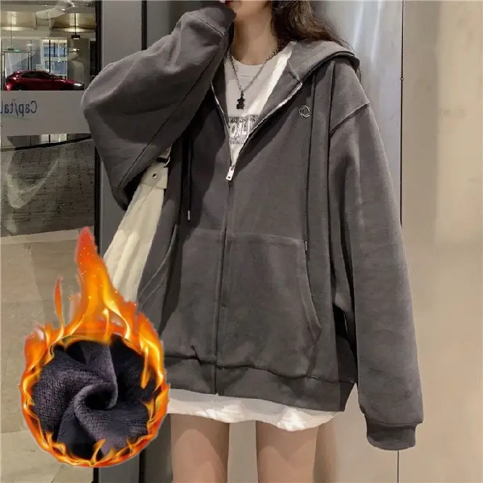Women Grey Fleece Zip Hoodie Spring Autumn 2025 - Image 5