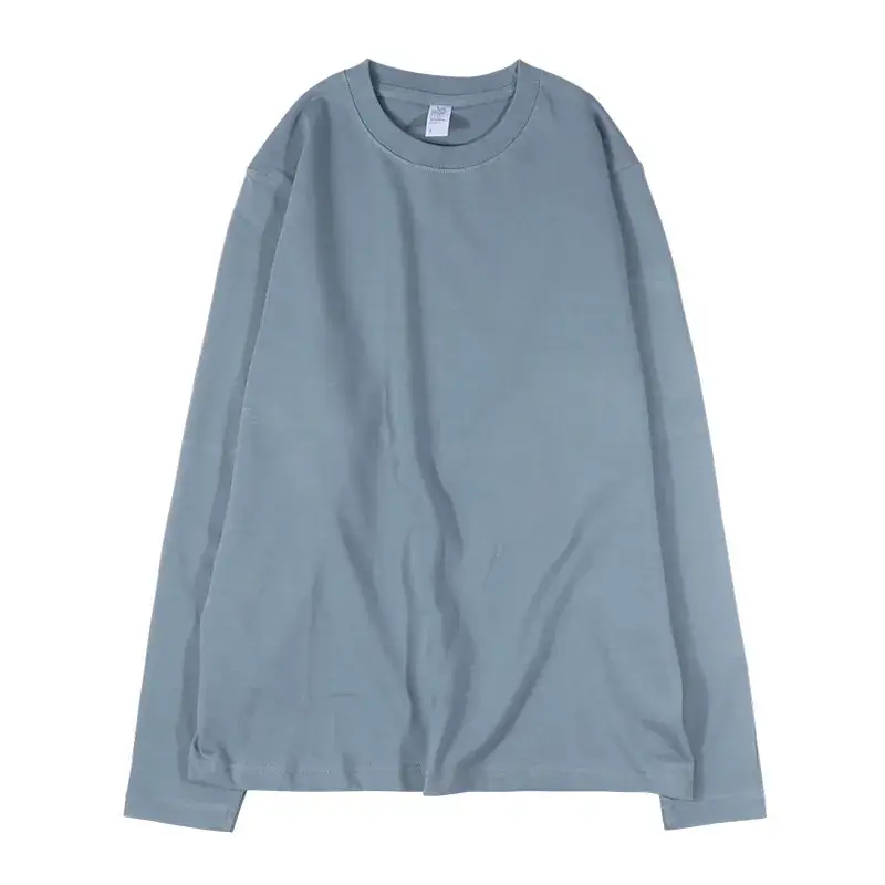 Long Sleeve Grey Cotton T-Shirt Round Neck - Image 3