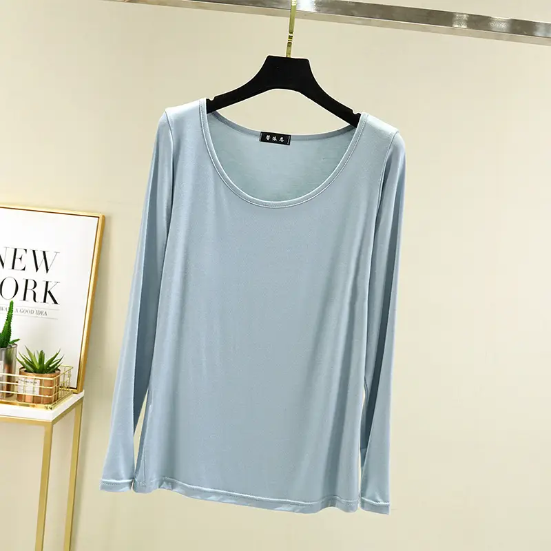 Women's Brown Modal Long Sleeve T-Shirt Slim Fit