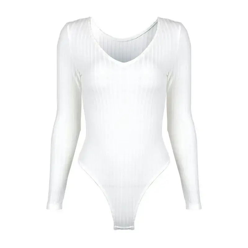 White Slim Fit Long Sleeve Jumpsuit for Women - Image 8
